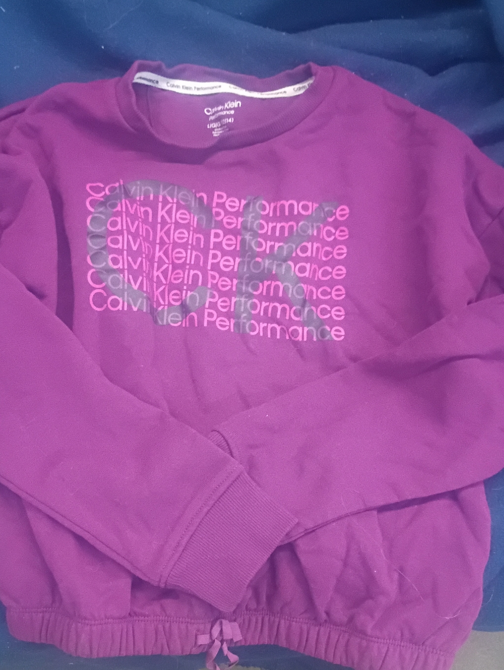 Calvin Klein Girl's Magenta Crewneck Sweater with Logo Print